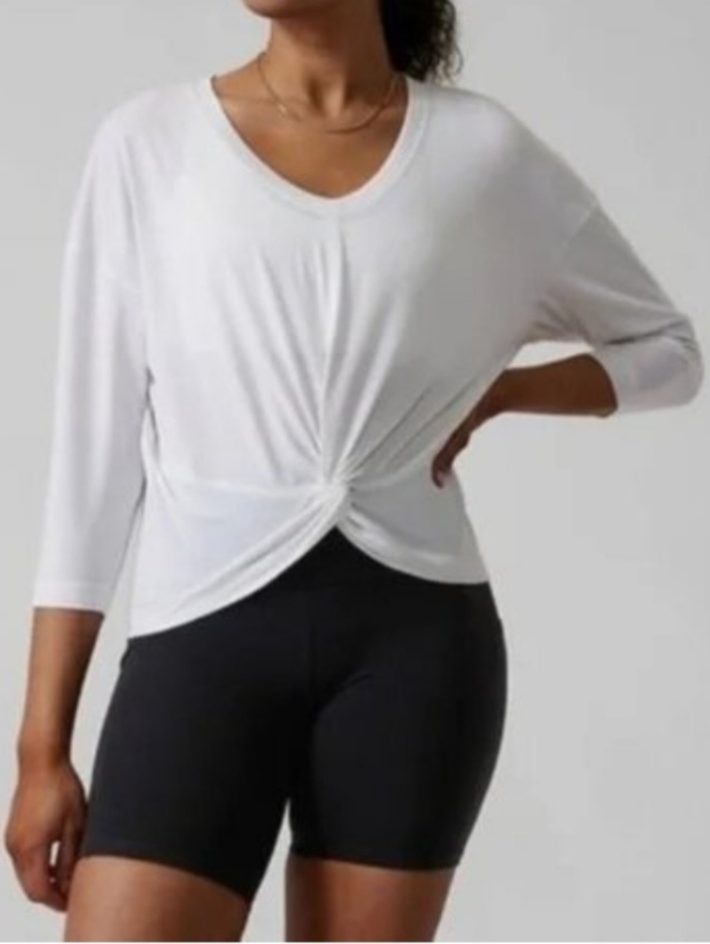 Athleta White Twist-Knot V-Neck Long Sleeve Top Women's Size S